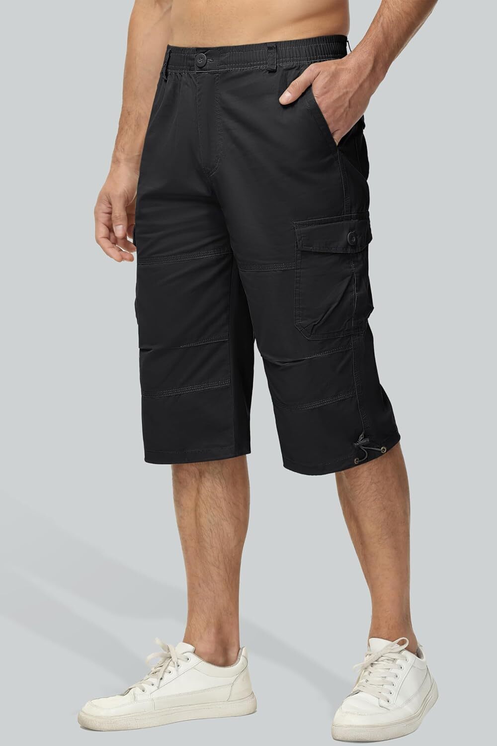 MAGCOMSEN Men's Below Knee Long Shorts Cotton Work 3/4 Cargo Capris 40, Black gallery