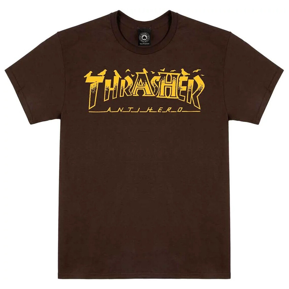 Thrasher Magazine X Anti Hero PIGEON MAG Skateboard T Shirt DARK CHOCOLATE