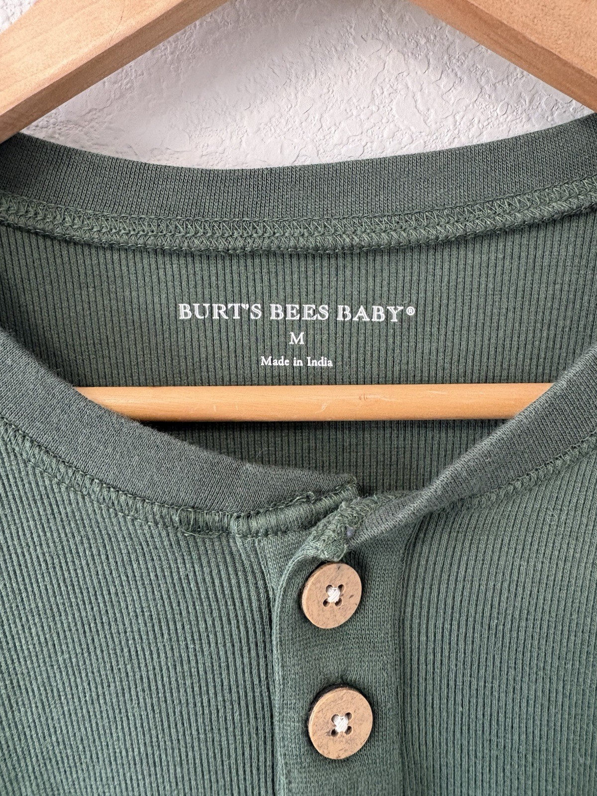 Burt’s Bees Baby Mens Medium Organic Cotton Henley Shirt Green Rib Knit Thermal gallery