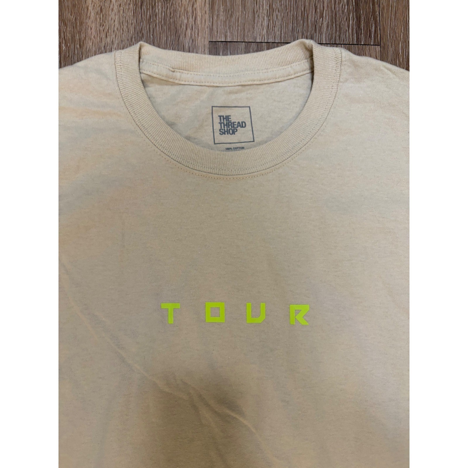 The Thread Shop Men Long Sleeve Tour Graphic T-Shirt Cream Neon Lime Large gallery