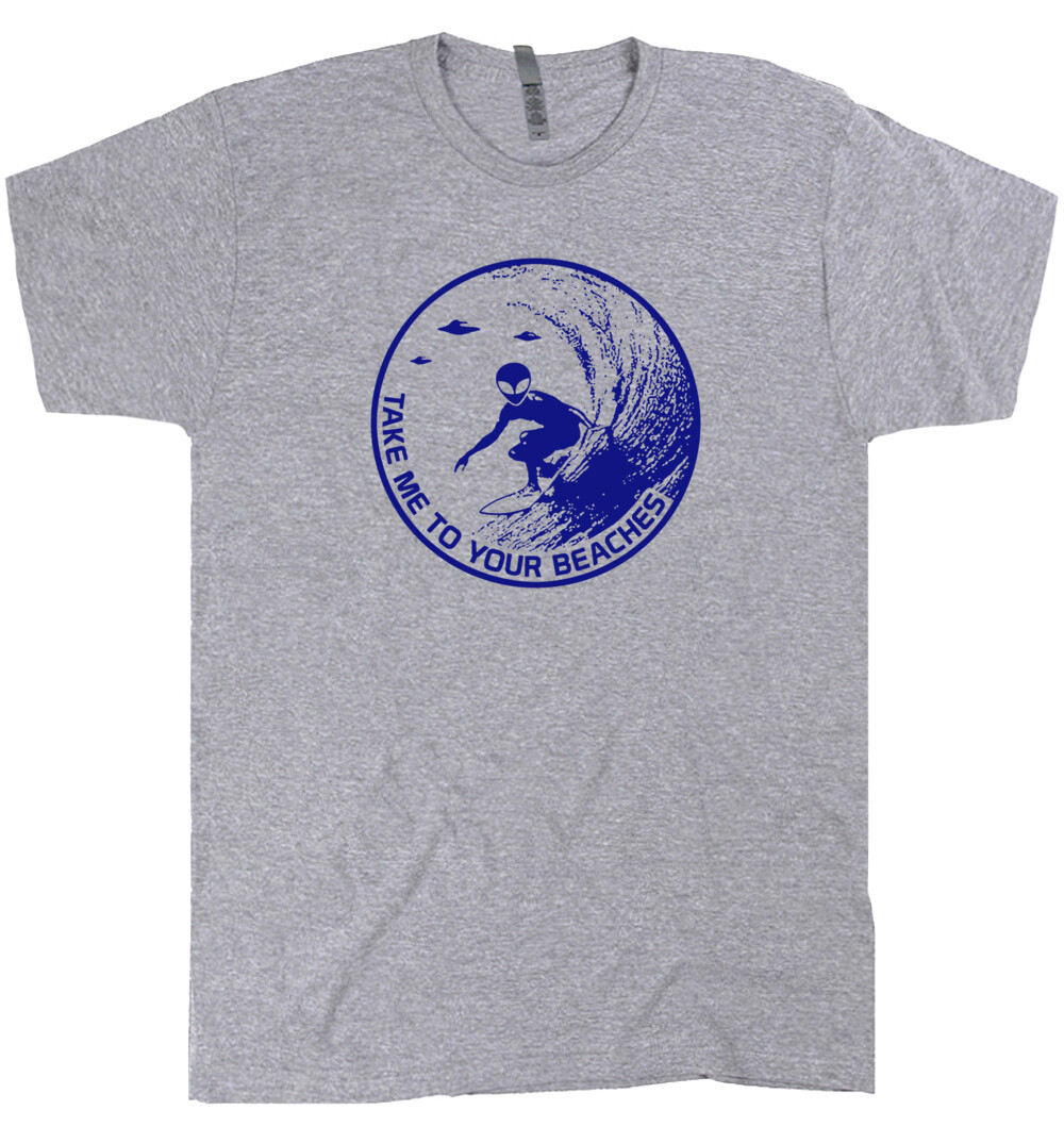 Surfing Alien T Shirt Cool Surf Tee Shirts Vintage Retro UFO Surfer Tshirt gallery
