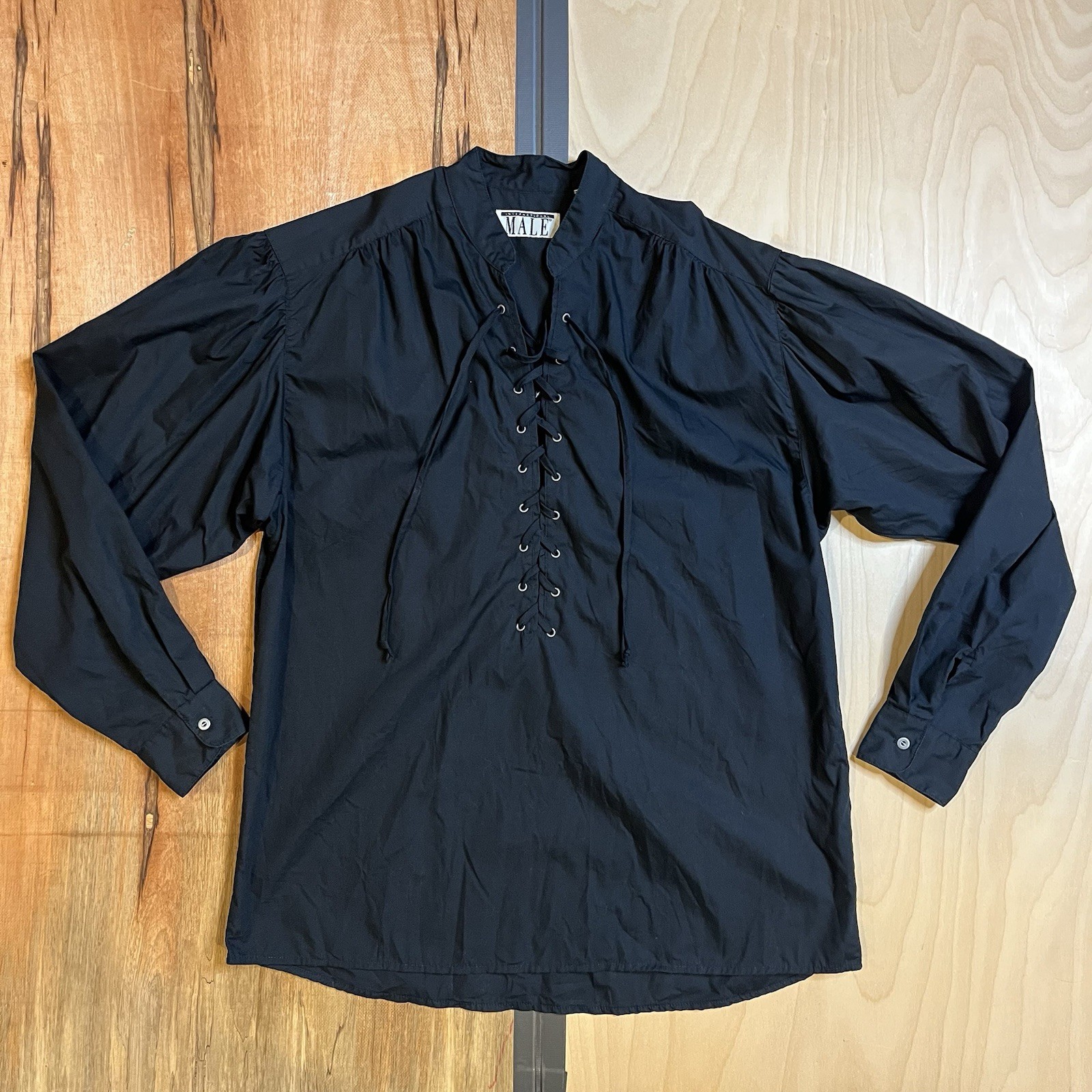 Vtg 90s International Male Black Long Sleeve Lace-Up Vampire Shirt - Mens Med gallery