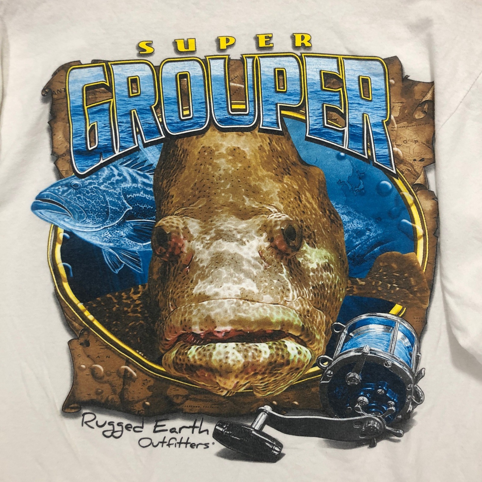 Rugged Earth Outfitters Super Grouper Long Sleeve T Shirt White Fishing Graphic gallery