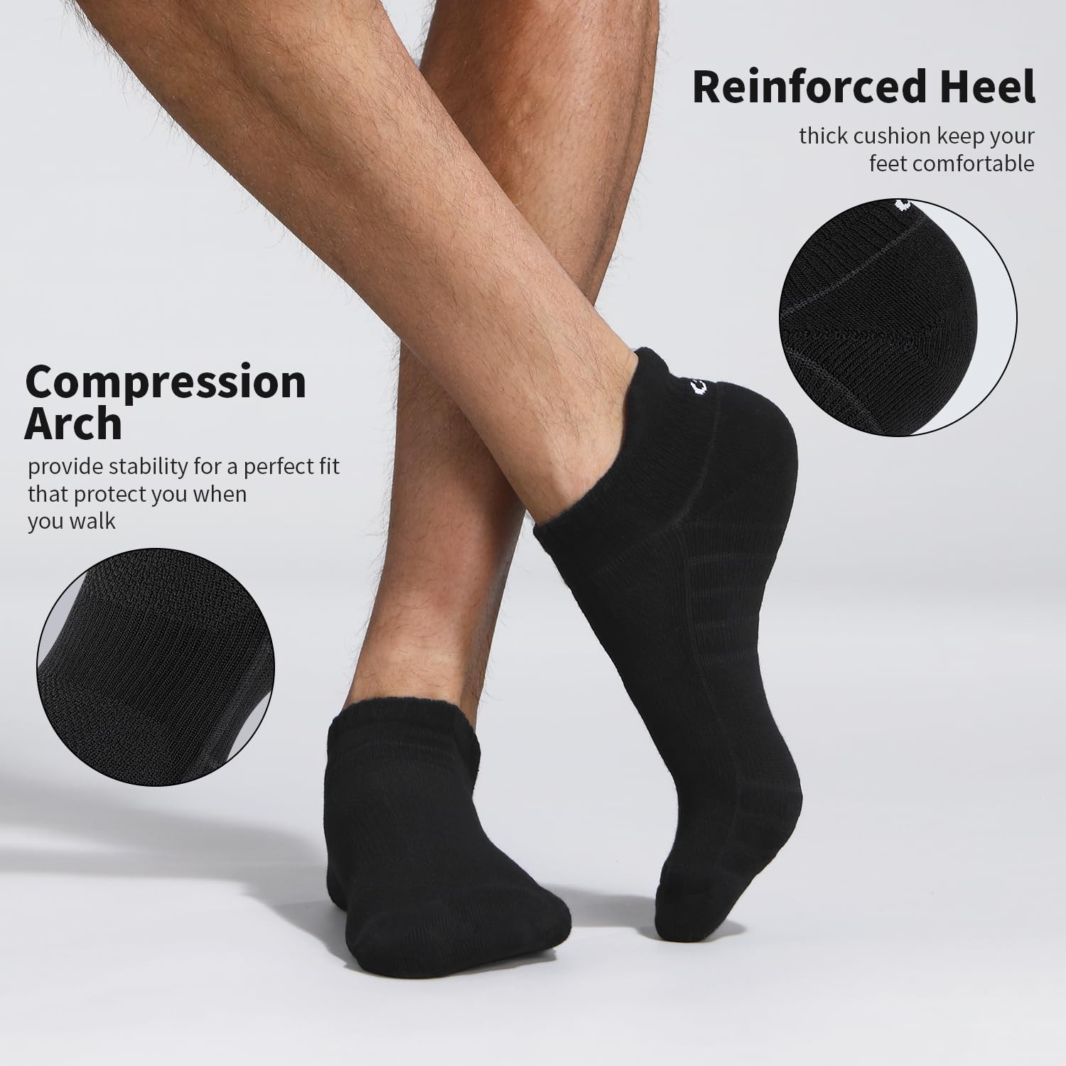 Running Cushioned Socks Black Ankle Socks for Men Women Breathable 6Pairs Bla... gallery