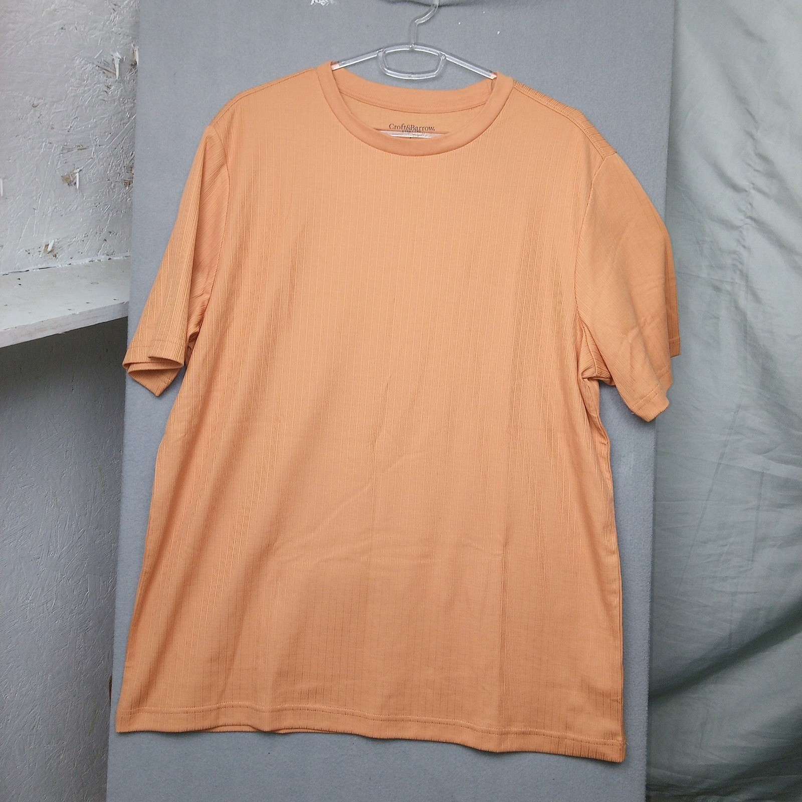 Croft & Barrow Mens Orange Ribbed Crew Neck T Shirt Easy Care Size Large gallery