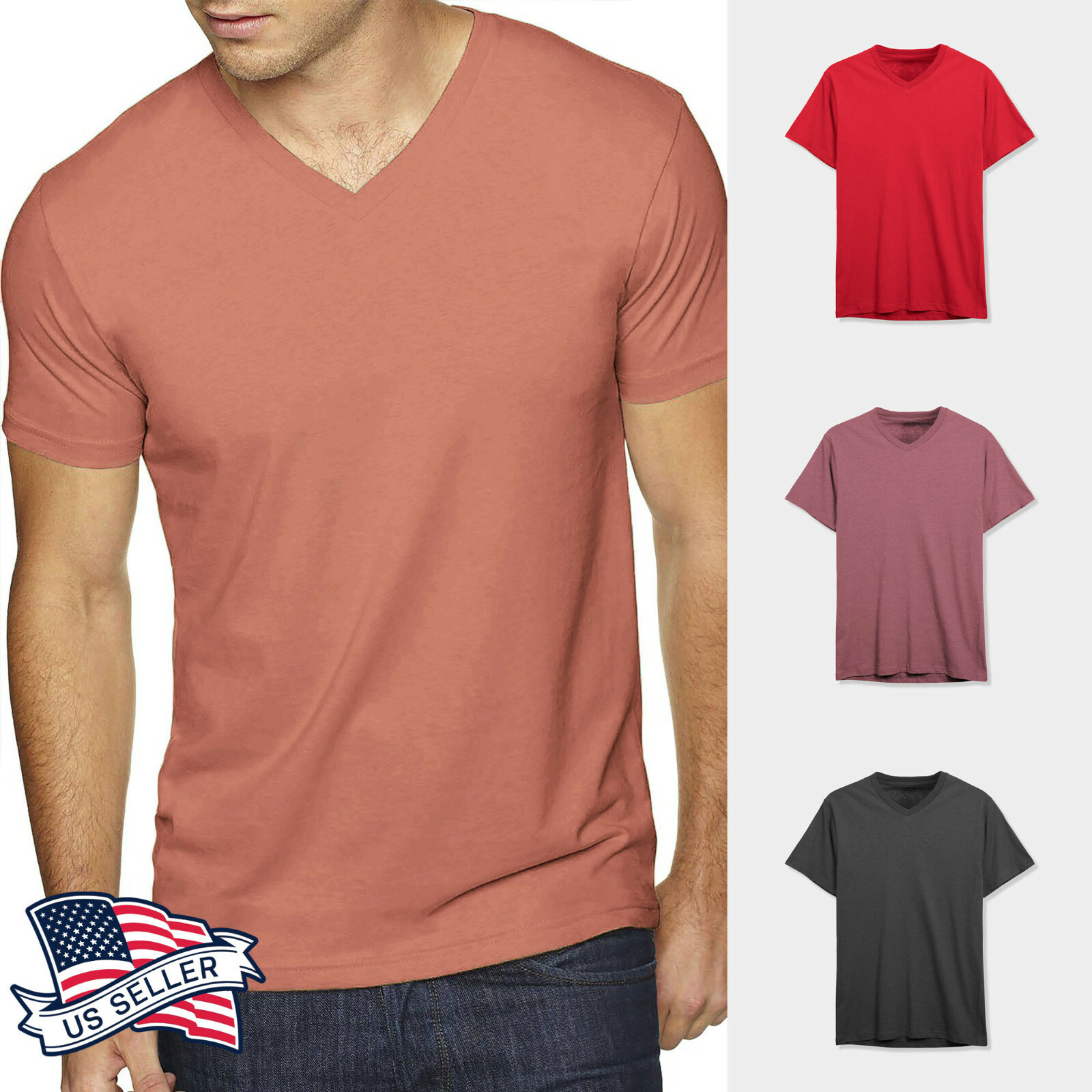 Mens V Neck T shirts Short Sleeve Tee Solid Casual Premium Cotton Basic Daily gallery