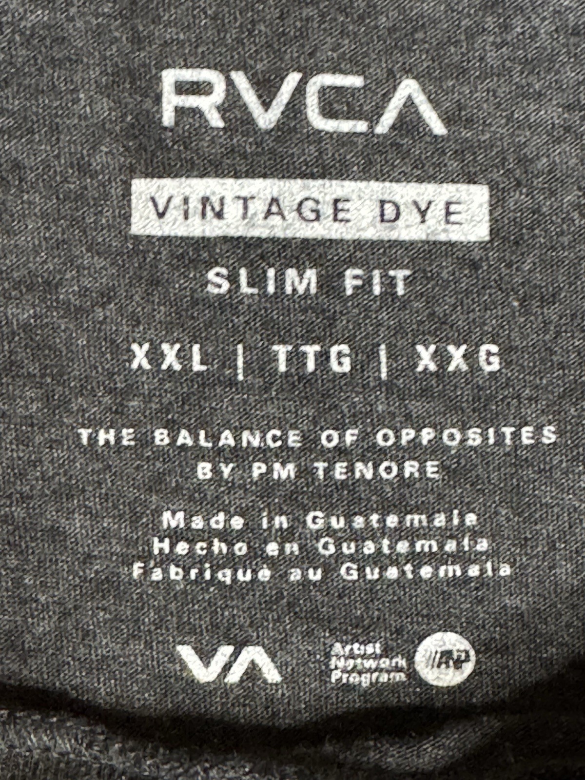 RVCA Logo T-Shirt Gray Vintage Dye Men’s XXL Slim Fit gallery
