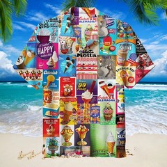 Mens Button Down Ice Cream Pop Graphic Hawaiian Top Novelty Holiday Gift Shirt