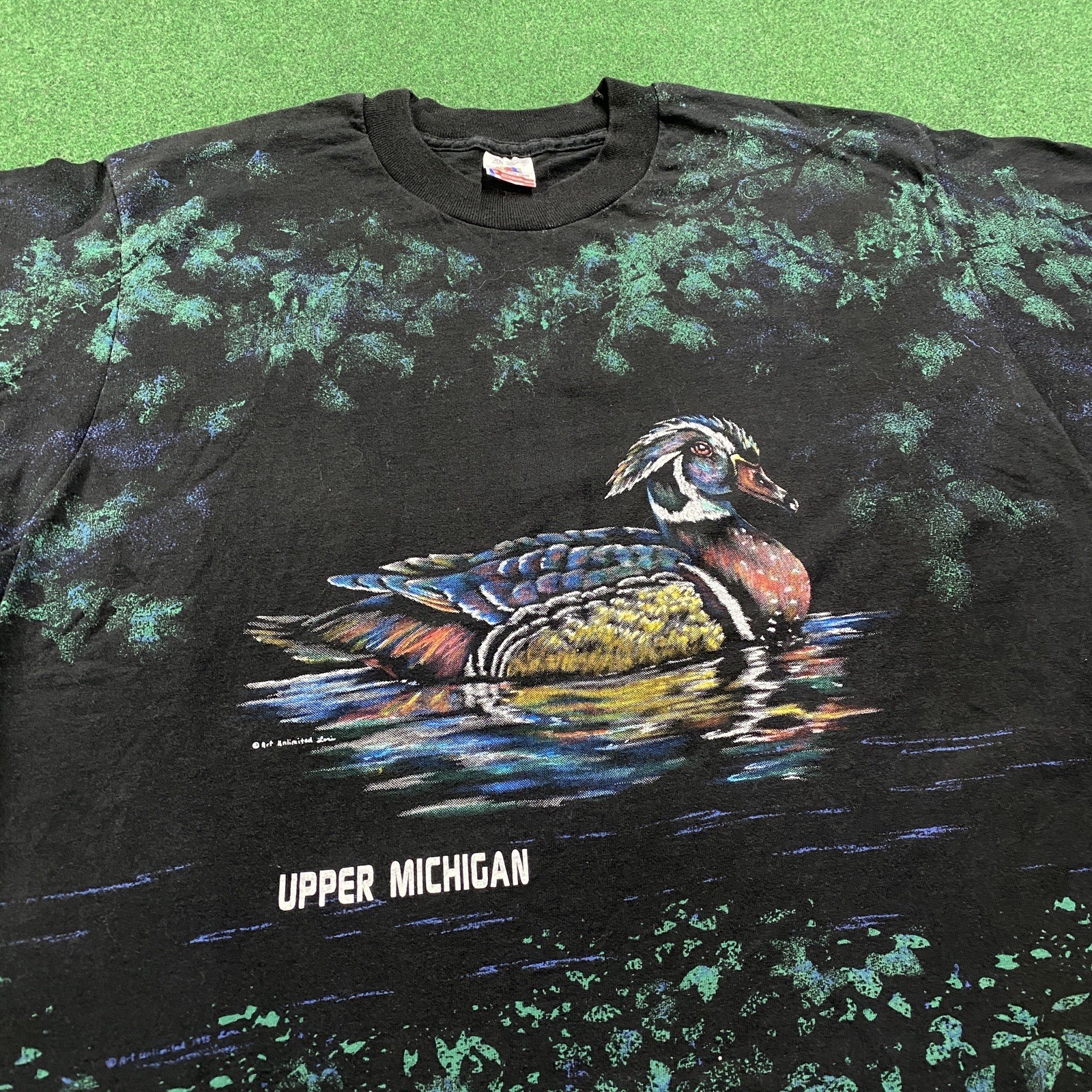 Vintage Nature Shirt Mens XL Black 90S Upper Michigan Duck All Over Print USA gallery