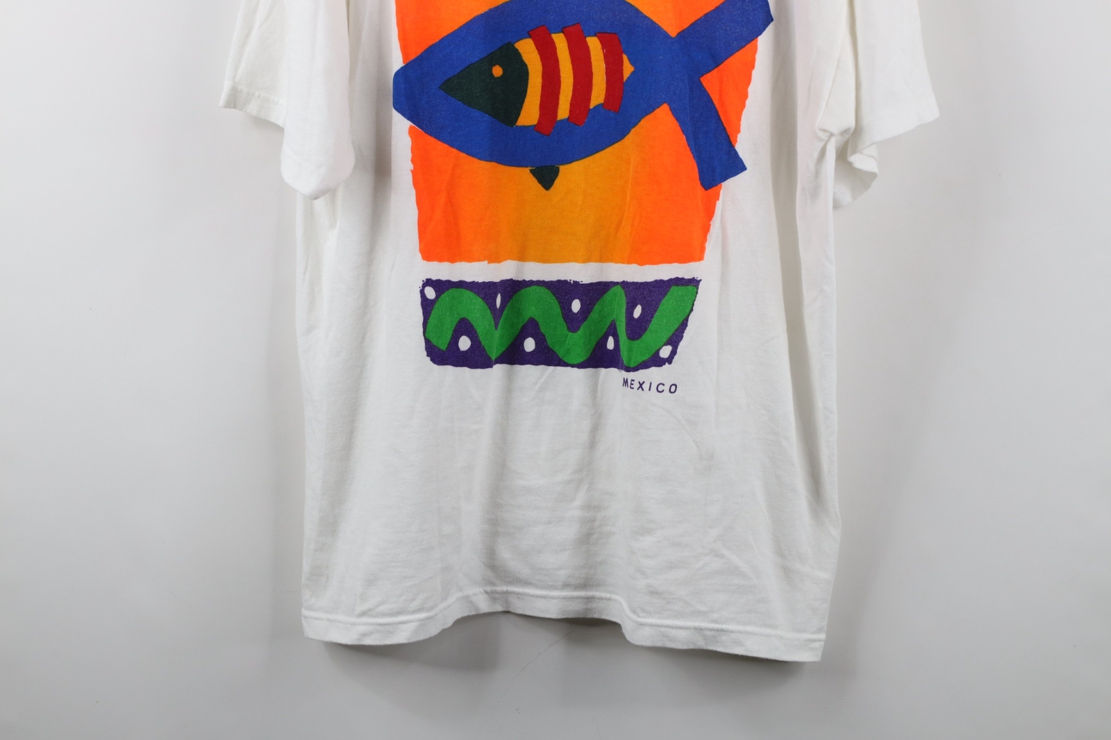 Vintage 90s Y2K Streetwear Mens Large Abstract Art Fish Cozumel Mexico T-Shirt gallery