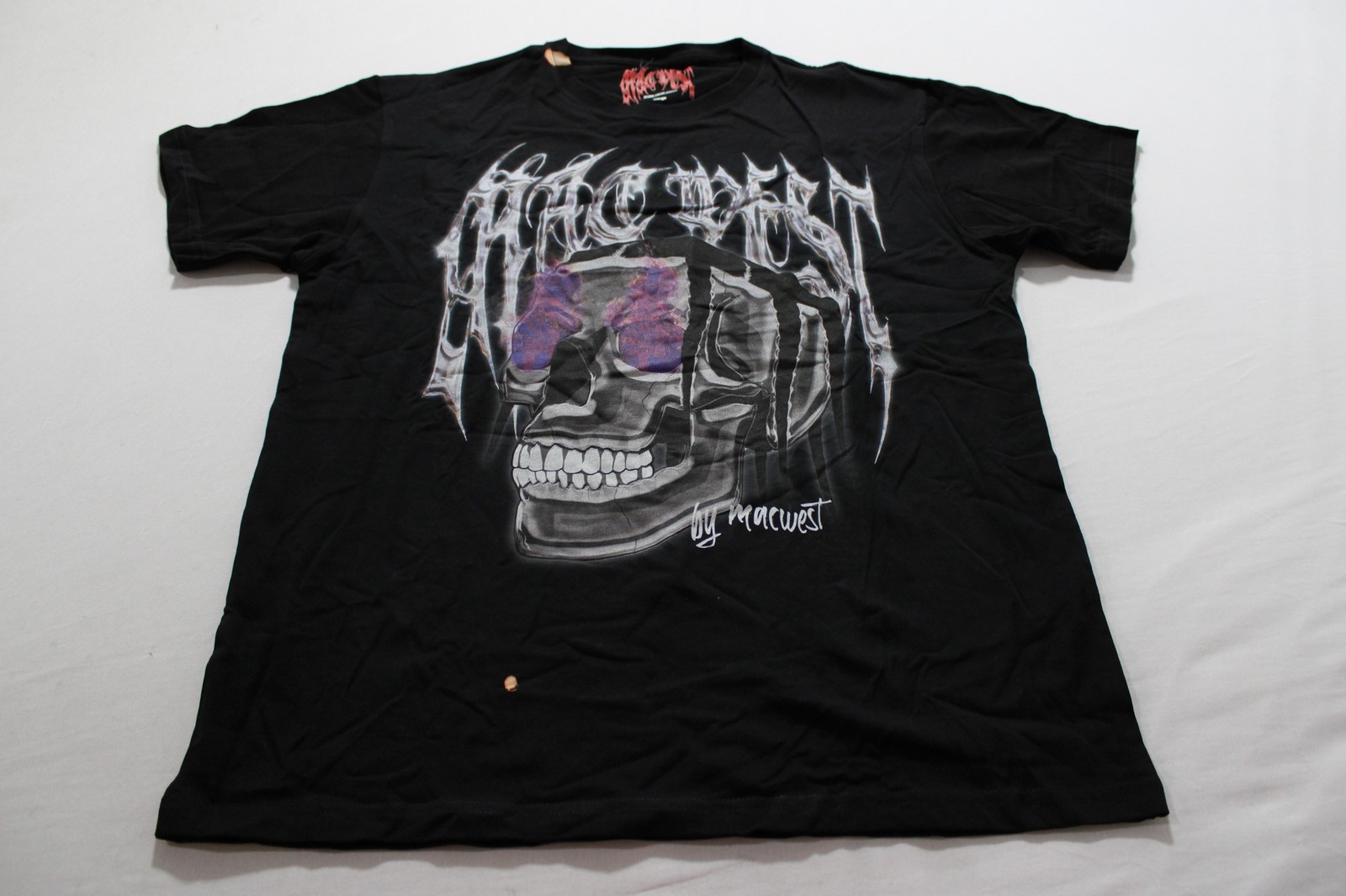 Mac West Unisex Adults Short Sleeve Purple Flame Skully Tee AP2 Black Size: XL