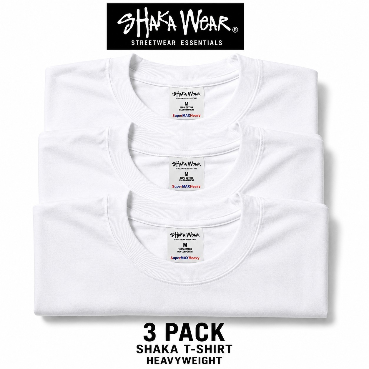 Shaka Wear Heavyweight T Shirt 3 Pack Men Blank Black & White Thick Tee gallery