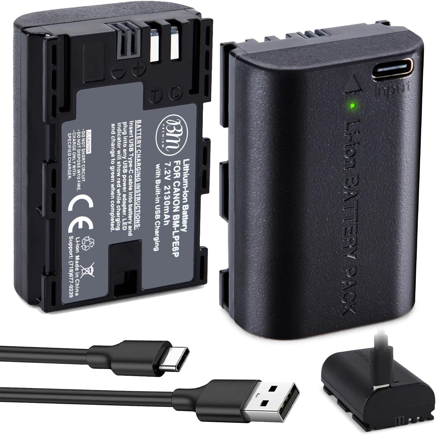 BM Premium LP-E6P Battery with Built-in USB-C Charging Port For EOS R5 II