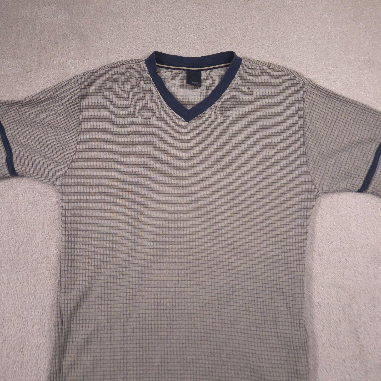 Tommy Jeans Shirt Mens XL Gray Stripe V-Neck Ringer Short Sleeve Tee Casual gallery