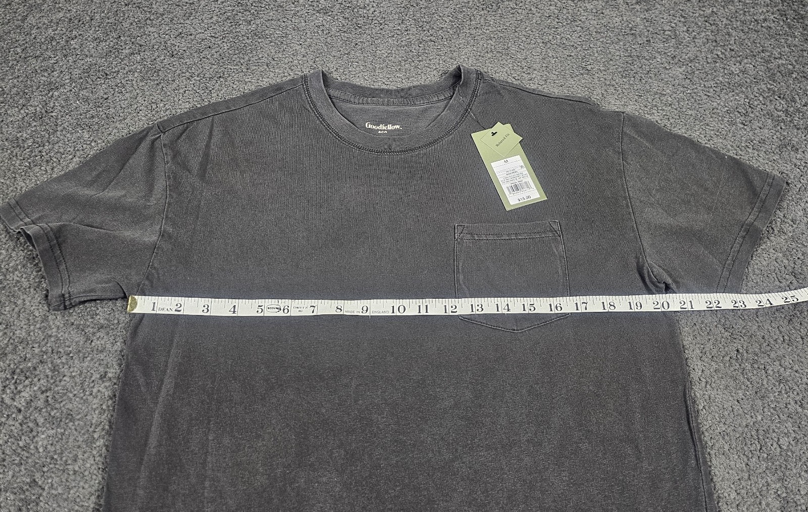 Men's Crew Neck T Shirt 2 PK Medium Black Charcoal Pocket Relaxed Fit Goodfellow gallery