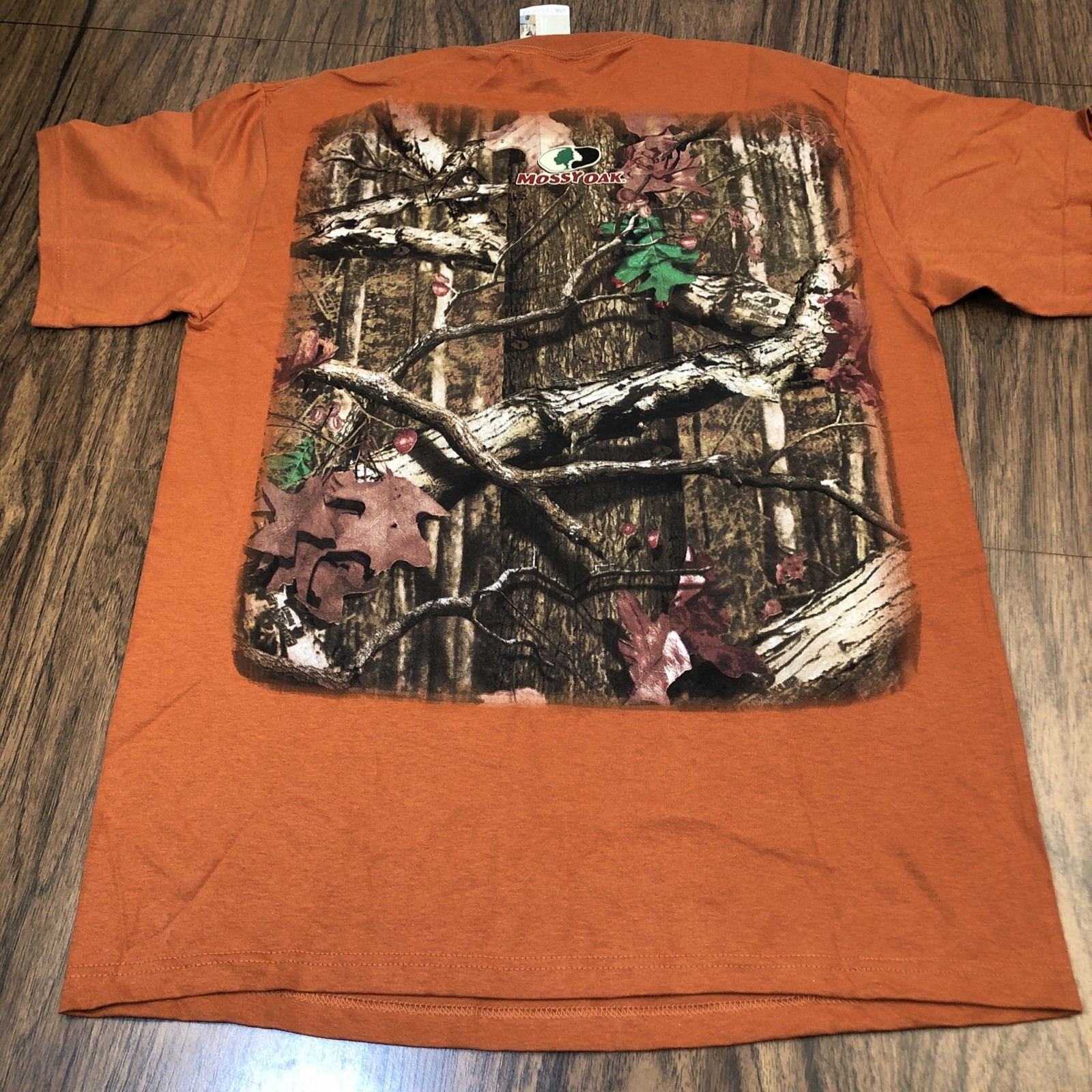 Mossy Oak Camo Design Burnt Orange T-Shirt Size L 3D Logo Spellout NWT Fall gallery