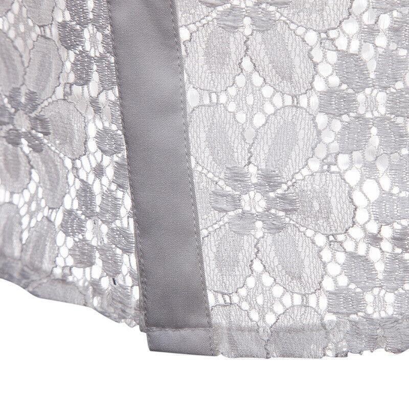Men's Hollow Out Lace Shirt Nightclub Stage Party Long sleeved Shirts Dress Tops gallery