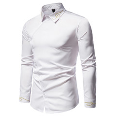 Embroidery Men’s Asymmetrical Shirts Lapel Cowboy Long Sleeves Slim Fit Fashion