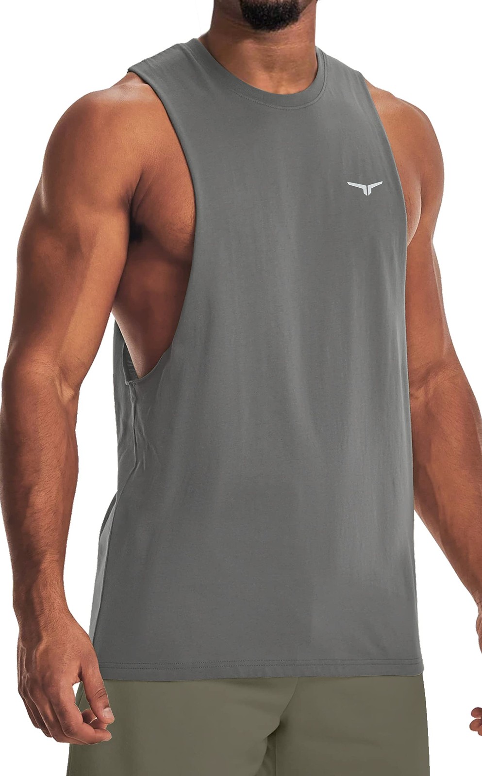 Men’s Workout Drop Arm Tank Top Cut Off Sleeveless Gym Shirt