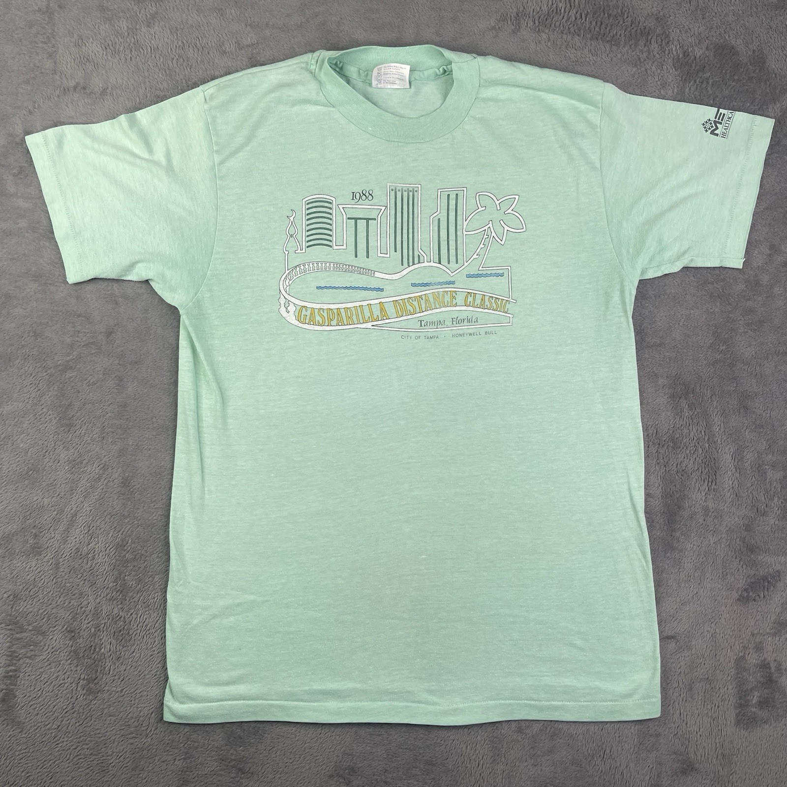 Vintage Paper Thin T Shirt Men Large 80s Green USA Gasparilla Tampa Bay Florida gallery