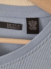 POINT X Light Blue Ribbed Casual Shirt Large Shirt Sleeve V-Neck T-Shirt