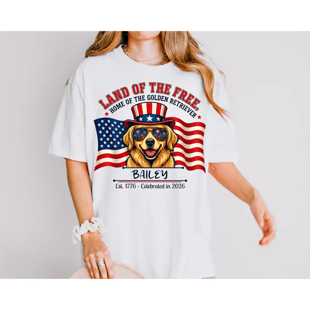 Custom Dog Name 4th of July Shirt Golden Retriever USA 250th Anniversary T-Shirt gallery
