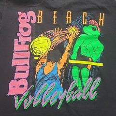 True VTG 80s 90s Bullfrog Sunblock Single Stitch Beach Volleyball Shirt L Mens