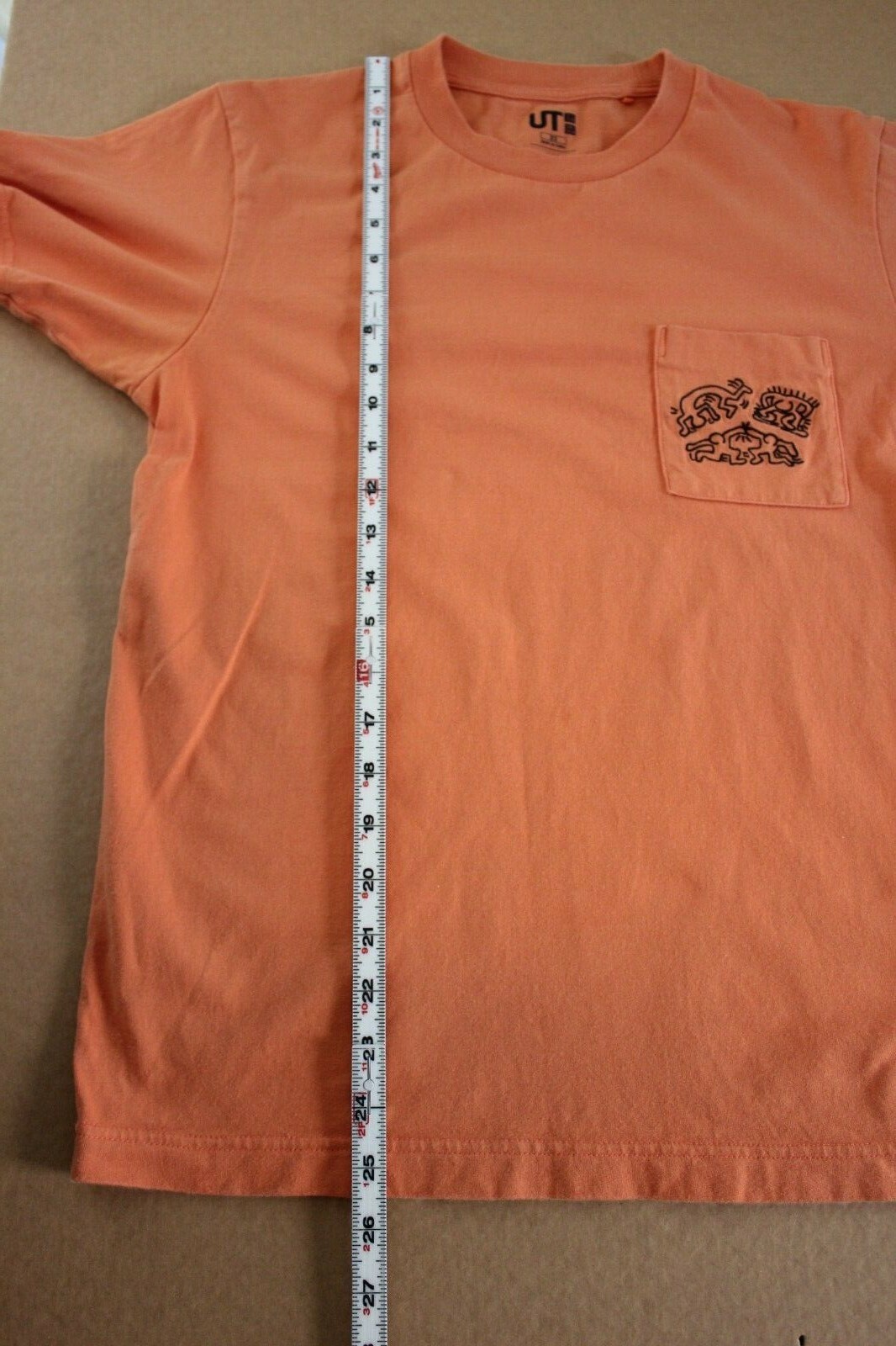 Uniqlo Keith Hering 100% Cotton Embroidered Pocket Orange T-Shirt Adult Size XS gallery