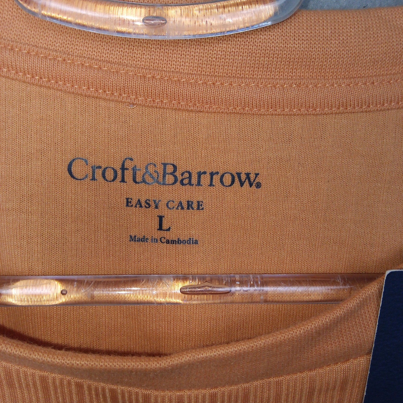 Croft & Barrow Mens Orange Ribbed Crew Neck T Shirt Easy Care Size Large gallery