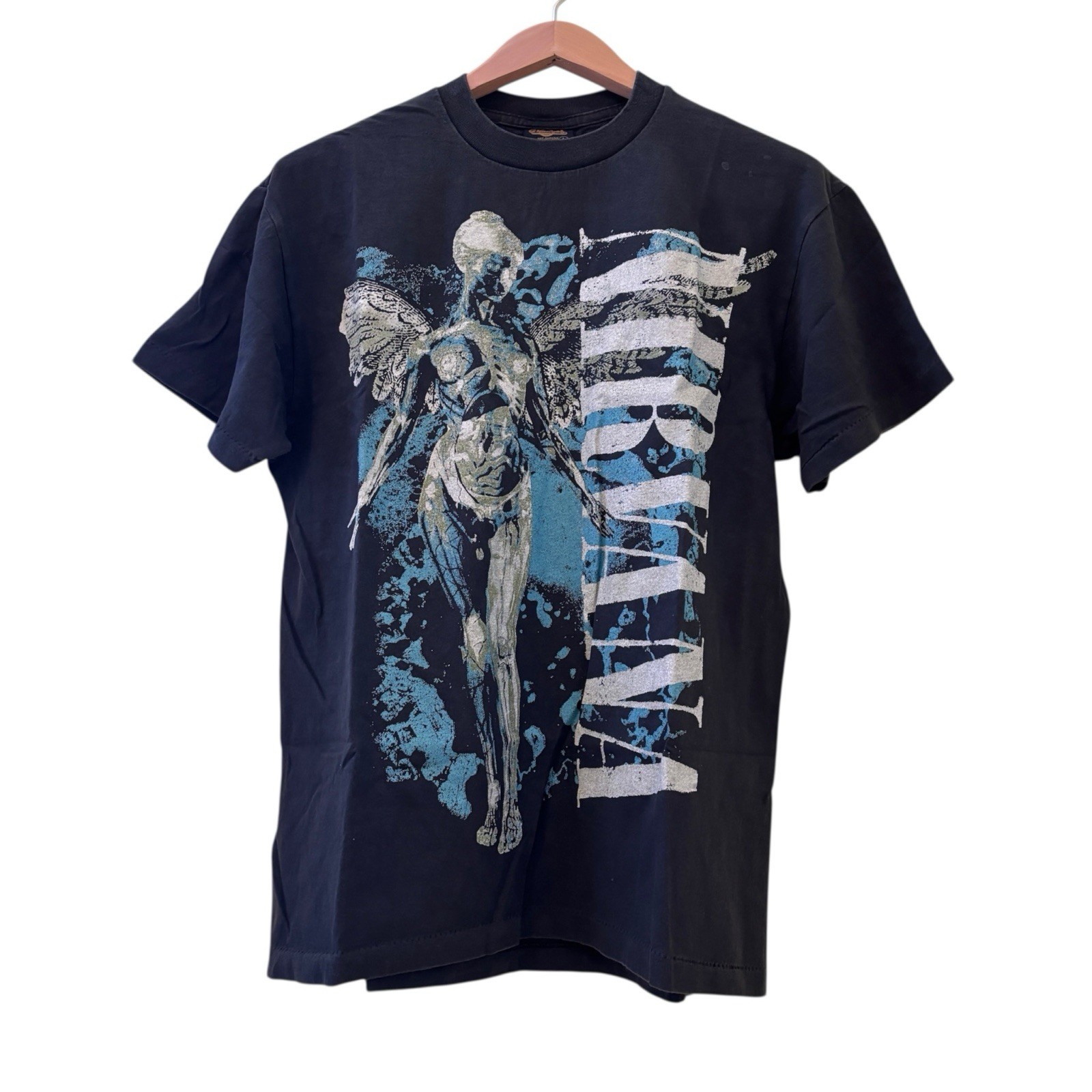 NIRVANA Vintage 90s IN UTERO T-Shirt ANGEL Blue Band Tour REPRINT Size Large gallery