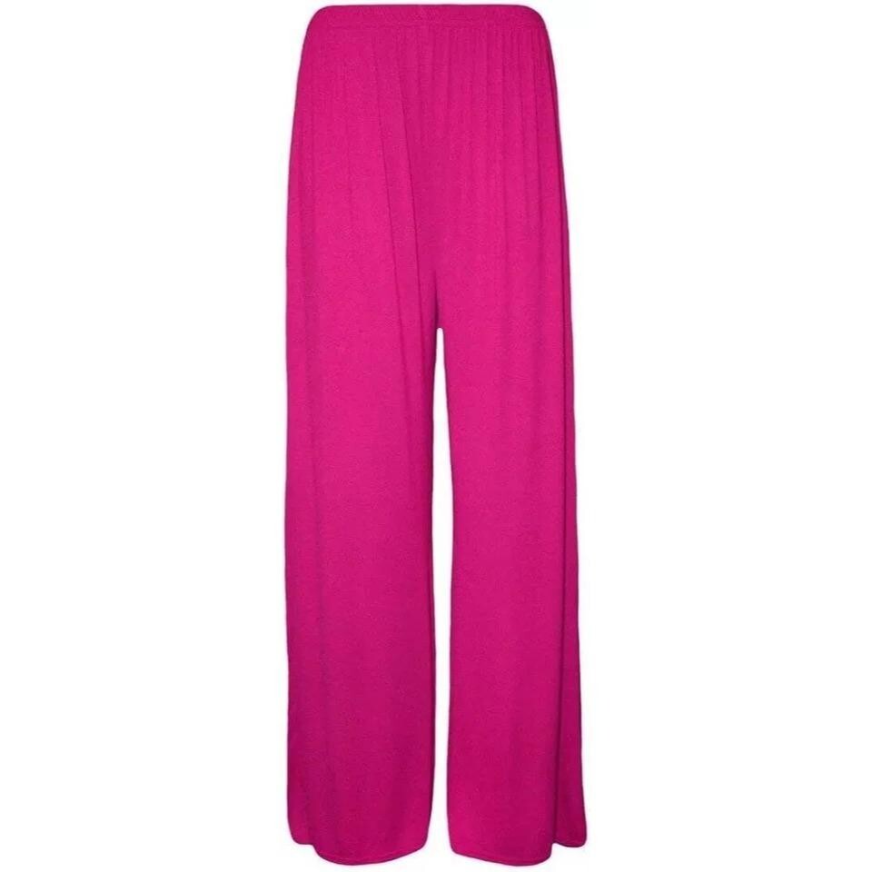 Ladies Palazzo Wide Leg Flared Elasticated Stretch Plain Trousers Womens Wide gallery