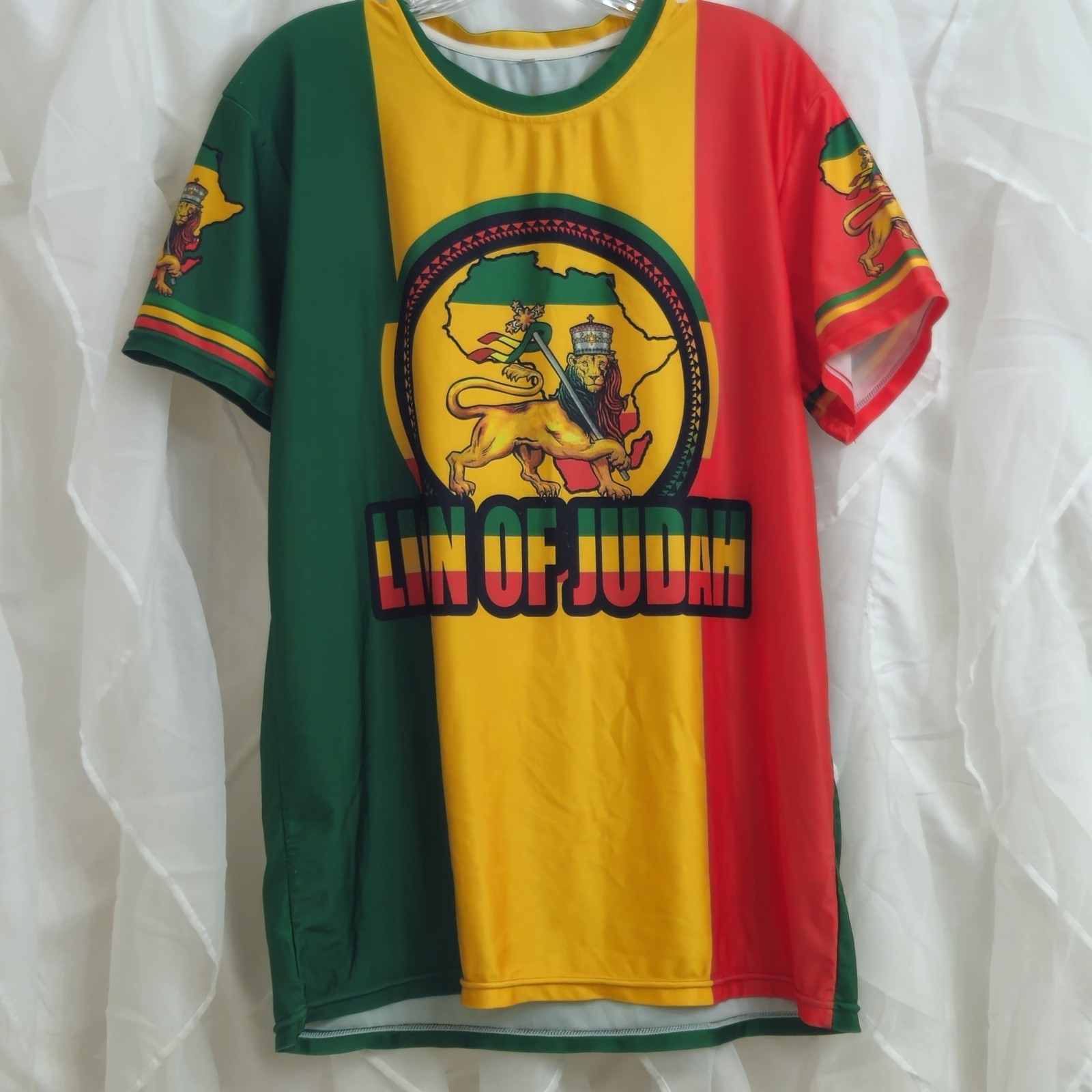 Lion of Judah Men's Graphic Print Shirt Red Green Gold Short Sleeve Rastafari gallery