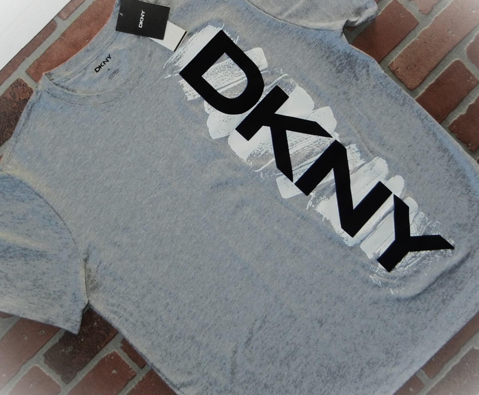 DKNY Muscle Cut HEAT HEATHER Grey Dress T Shirt White Blue $OLD OUT SEXY SIZE XL gallery