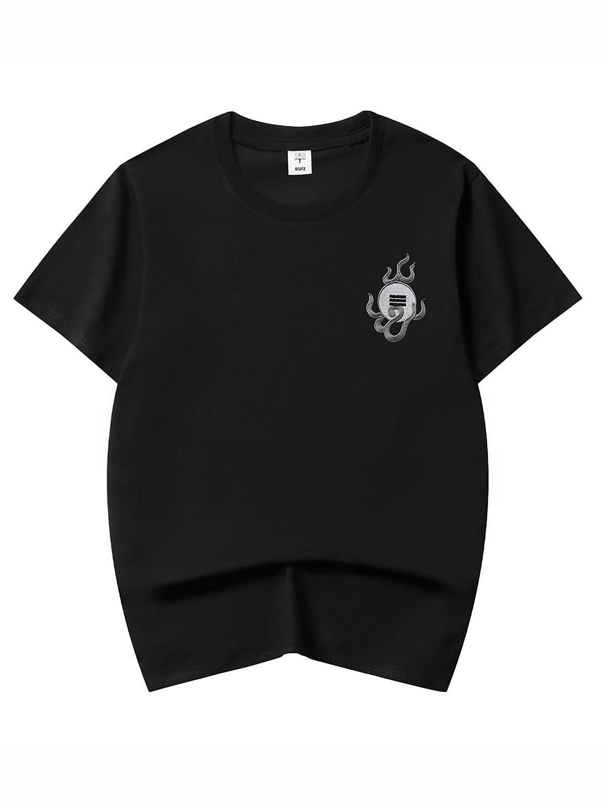 Niepce Men's Dragon with Red Flames Embroidery Tee Japanese Streetwear T-Shirt gallery