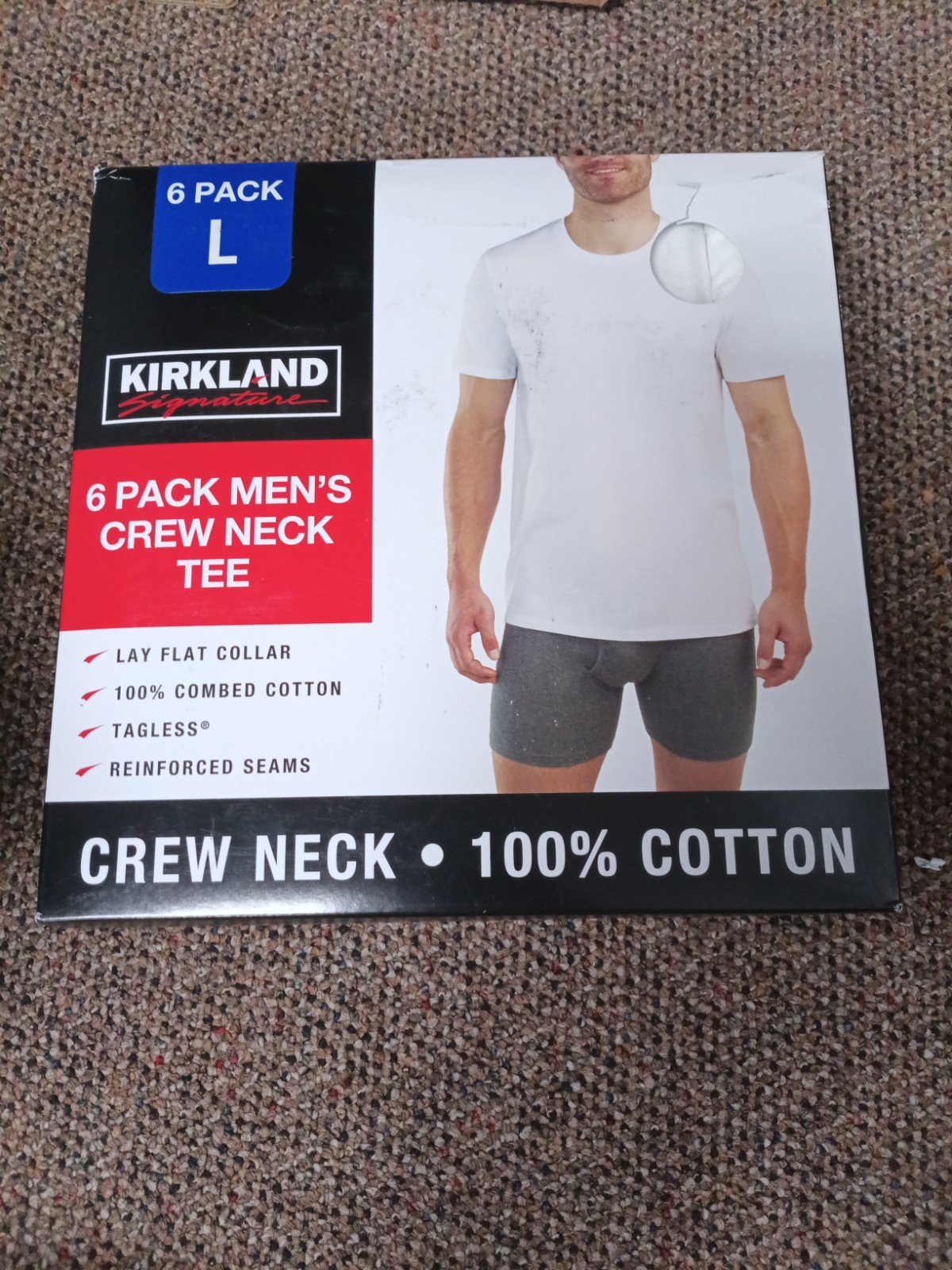 Kirkland Signature Men's 6-Pack Crew Neck Lightweight Tee, White, Size L gallery