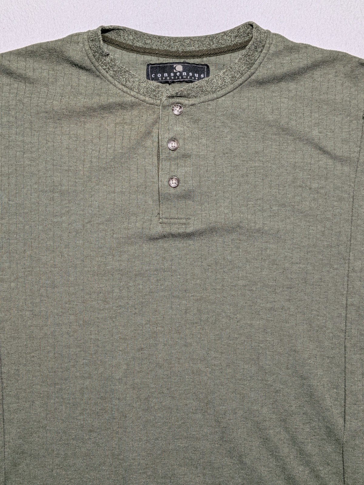 Consensus Sportswear Ribbed Henley Long Sleeve Shirt Size L Mossy Green Cotton gallery