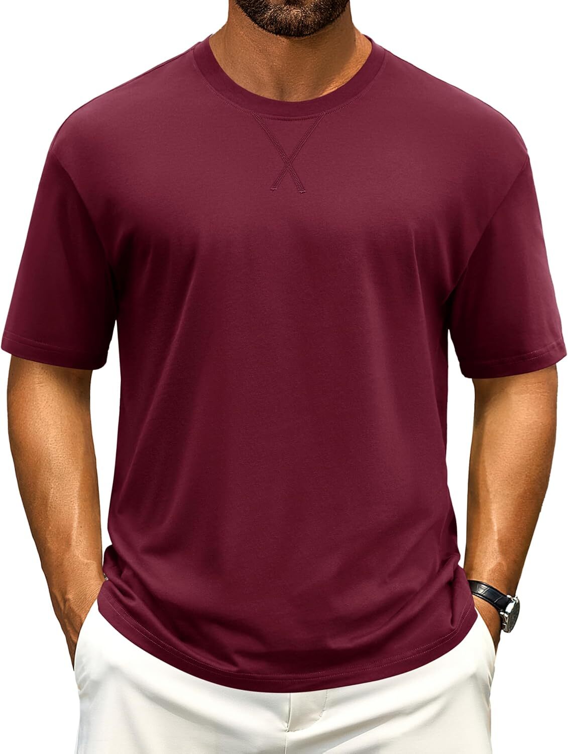 Men's Cotton Drop Shoulder T Shirt Loose Fit Soft Casual Short Sleeve Summer Tee gallery