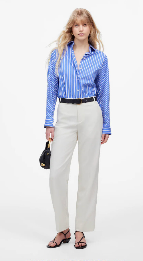 Madewell $148 Womens Tall Slouchy Straight Pants Winter White Size T8 NT255