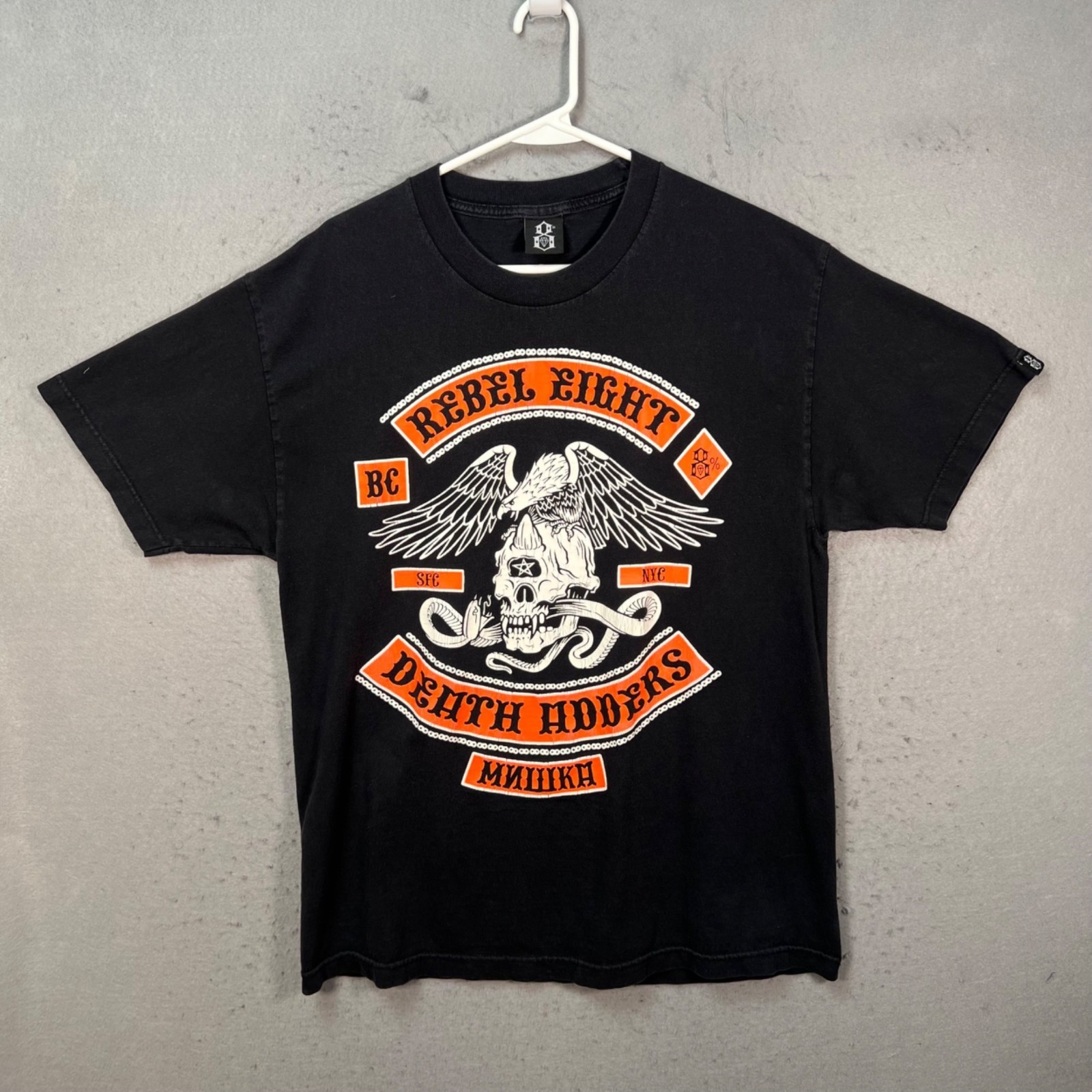 Rebel Eight Death Adders Black Graphic T Shirt Mens Size Large Cotton