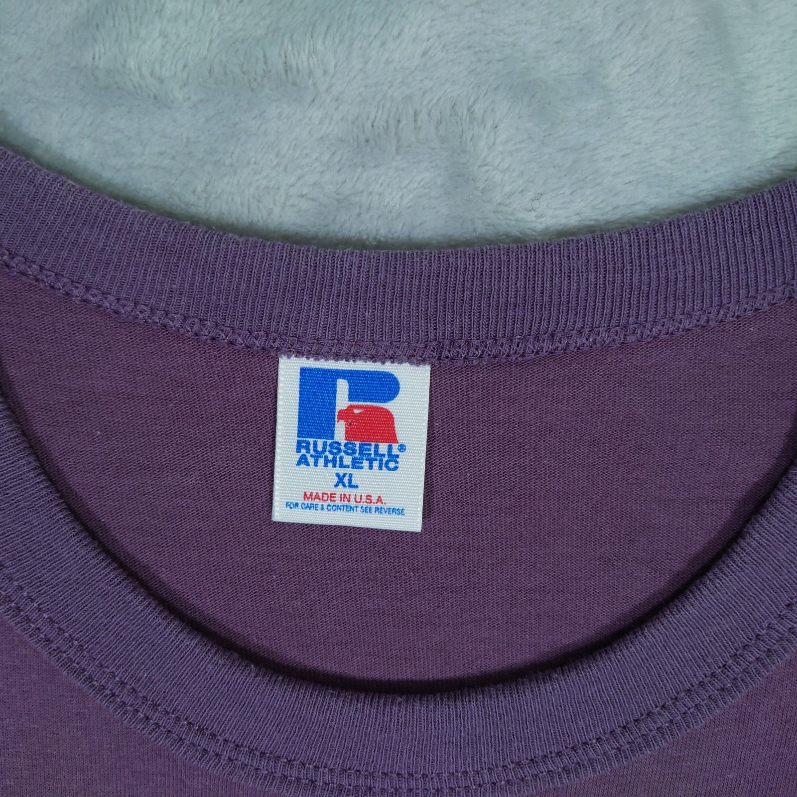 Vintage Russell Athletic T Shirt Mens XL Purple Blank Tee Made USA Crewneck 90s gallery