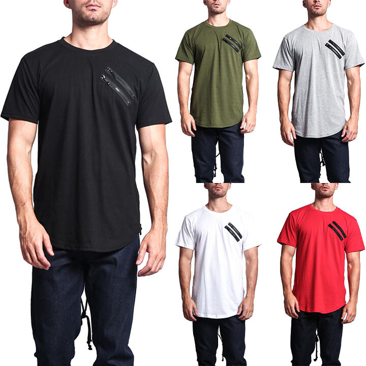 Victorious Men's Double Zipper Fishtail Long Length Curved Hem T-Shirt TS635 gallery