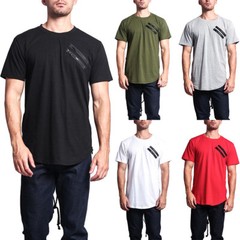 Victorious Men’s Double Zipper Fishtail Long Length Curved Hem T-Shirt TS635