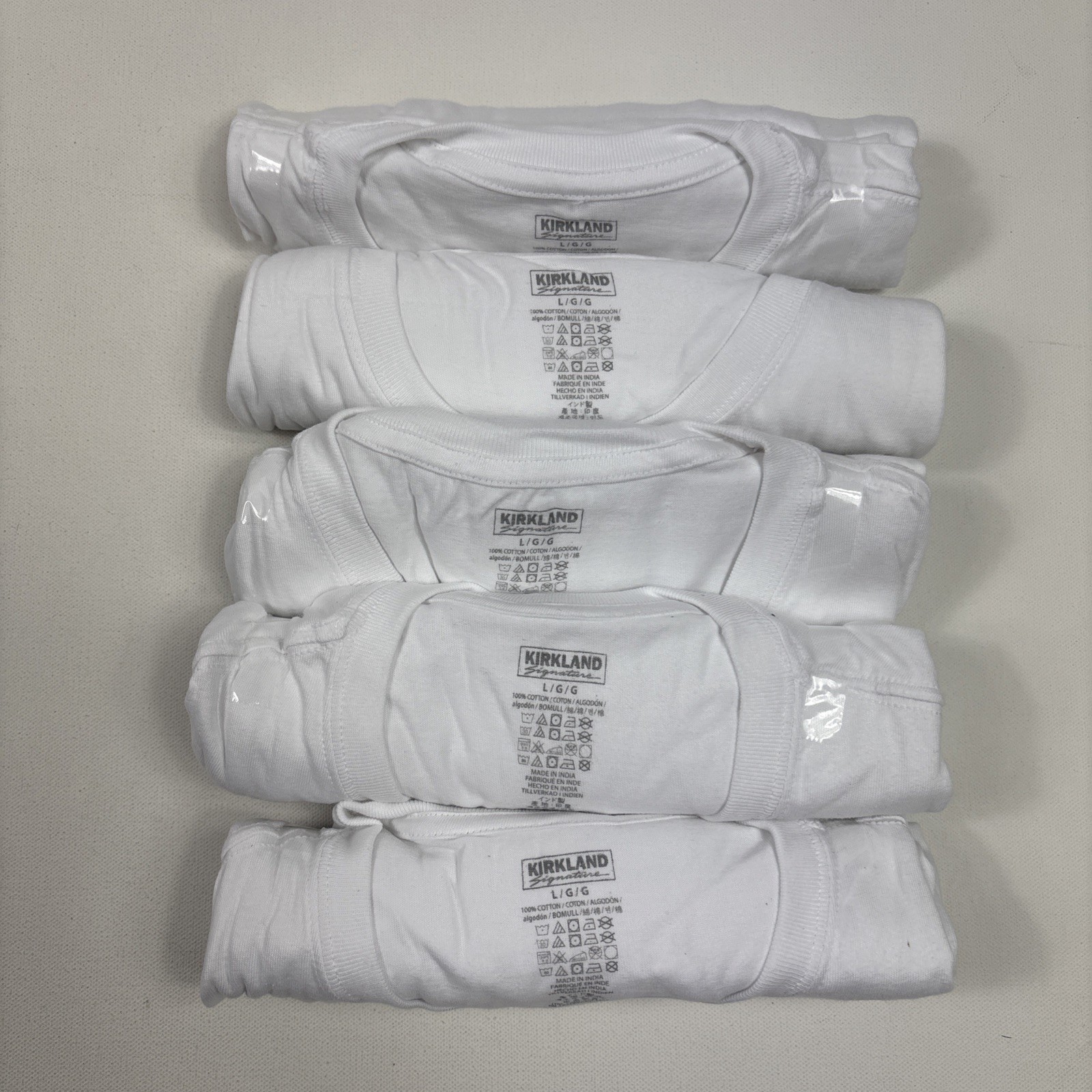 Kirkland Mens 5 pack100% Cotton Crew Neck T-shirt, White Large gallery