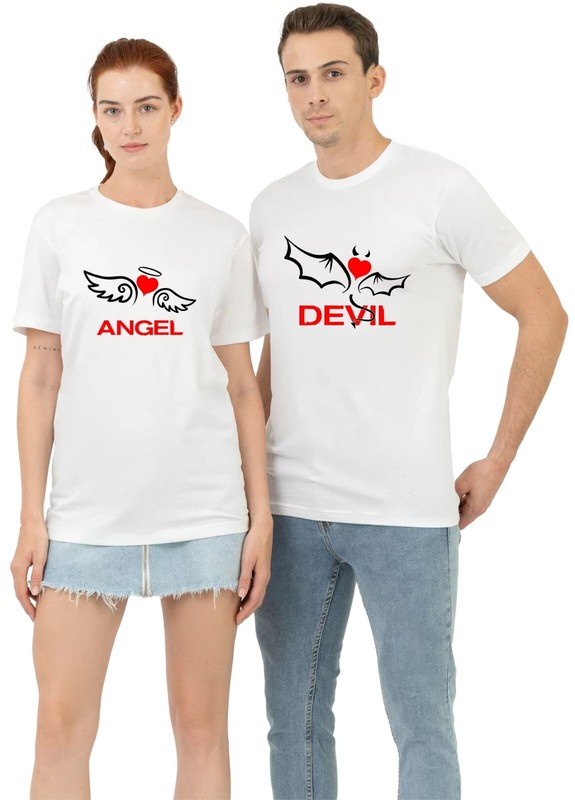 Valentines Day Couple Matching Pack T Shirt Devil Angel Heart Unisex Gift Top