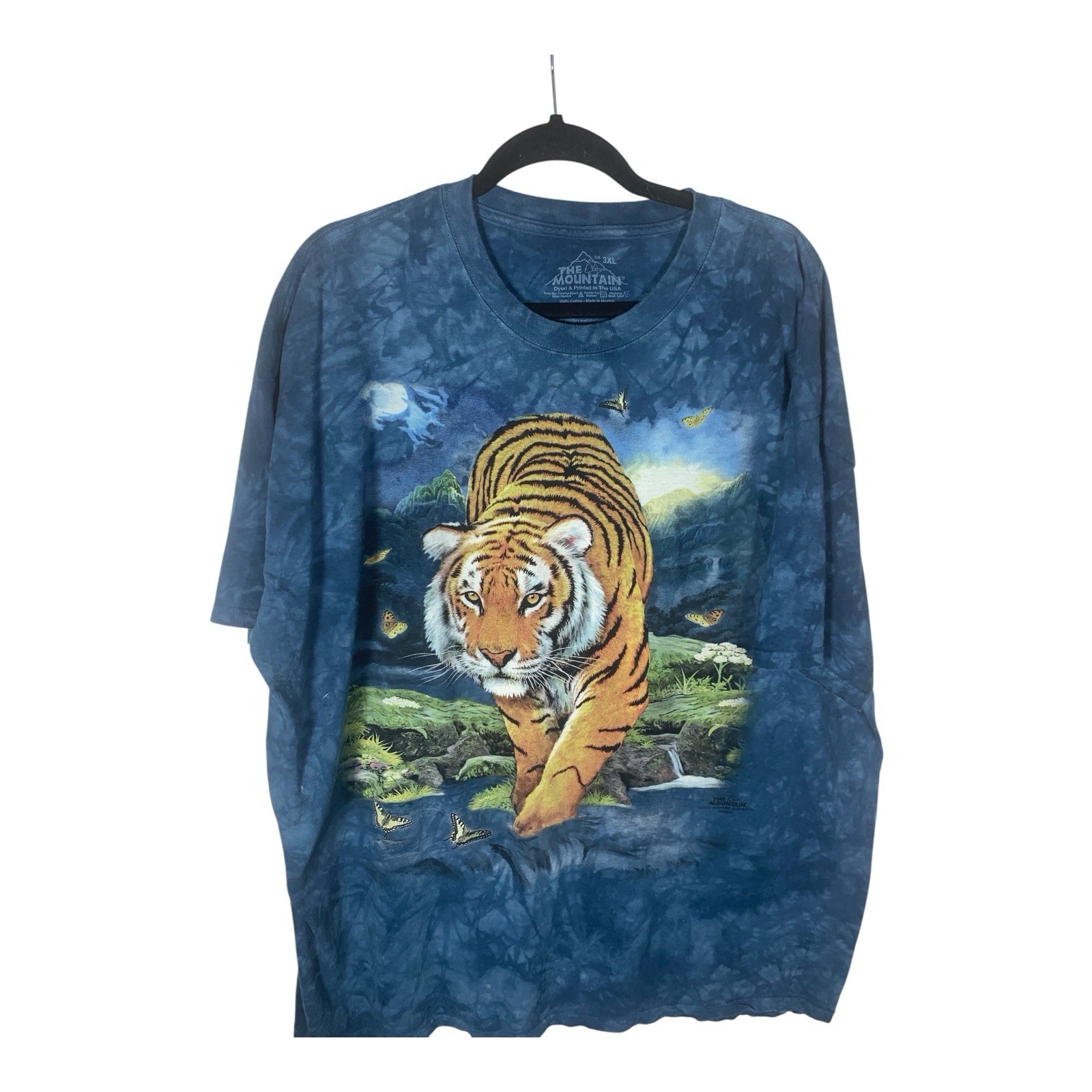 The Mountain Men's T-shirt Blue Tiger & Butterflies Retired Logo 3XL #1491 EUC gallery