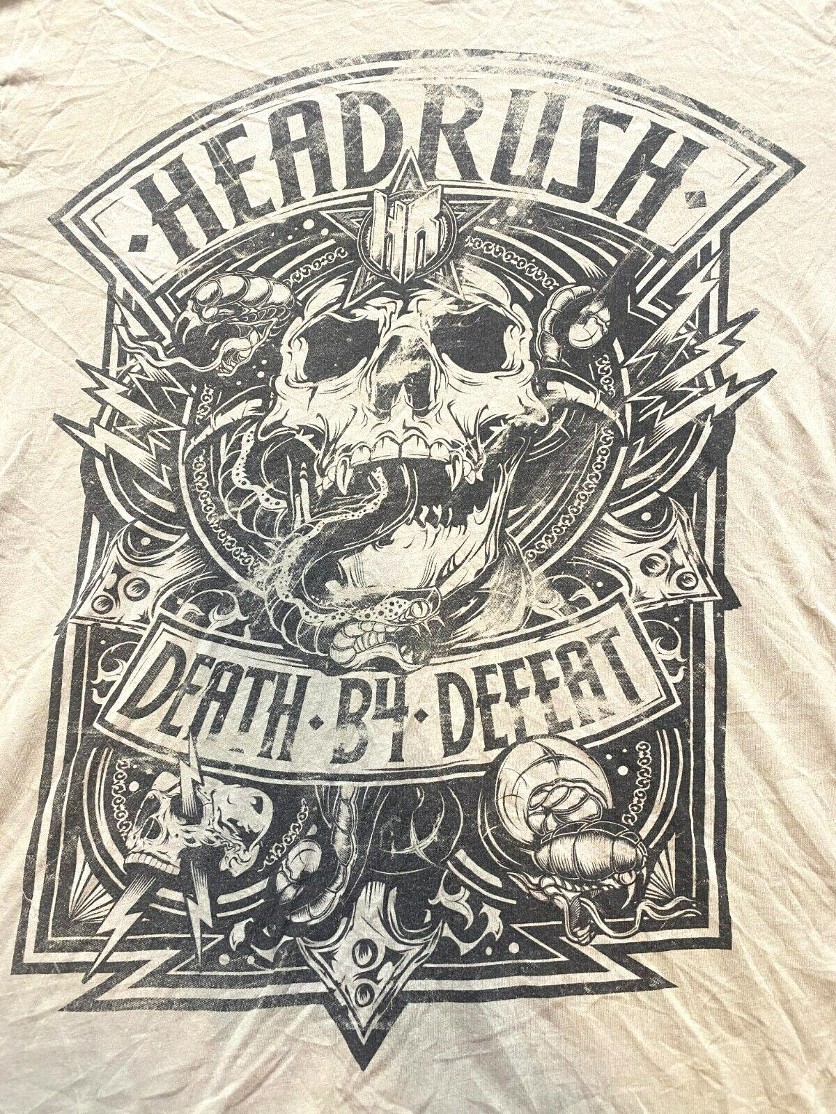 VTG Headrush Shirt Adult Large Taupe Death B4 Defeat Skull Single Stitch Mens gallery