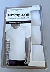 Tommy John Crew Neck Undershirt Second Skin Modal Stay Tucked 3 Pk White LARGE
