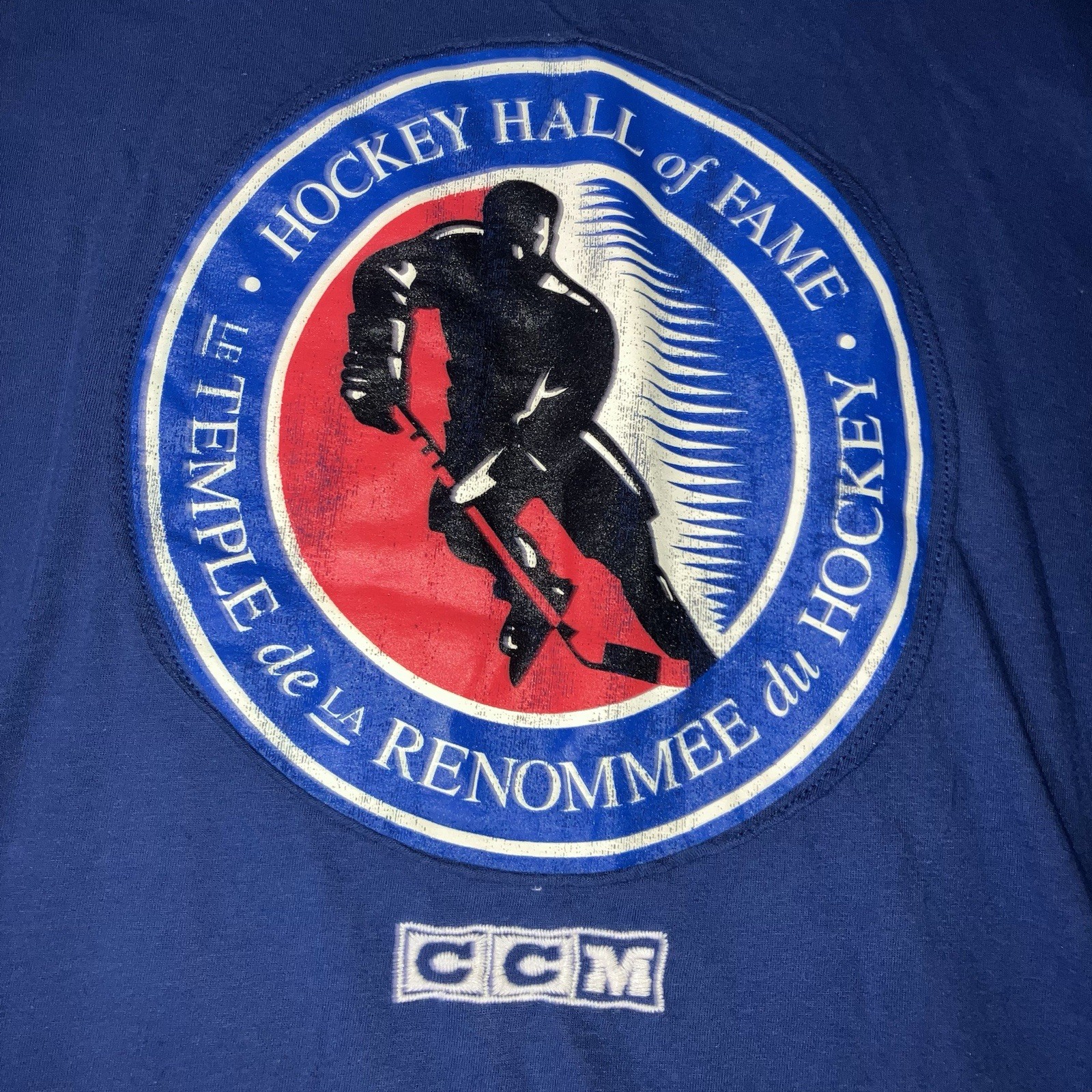 Vintage CCM Hockey Hall Of Fame Embroidered Longsleeve Shirt Mens Large Blue gallery