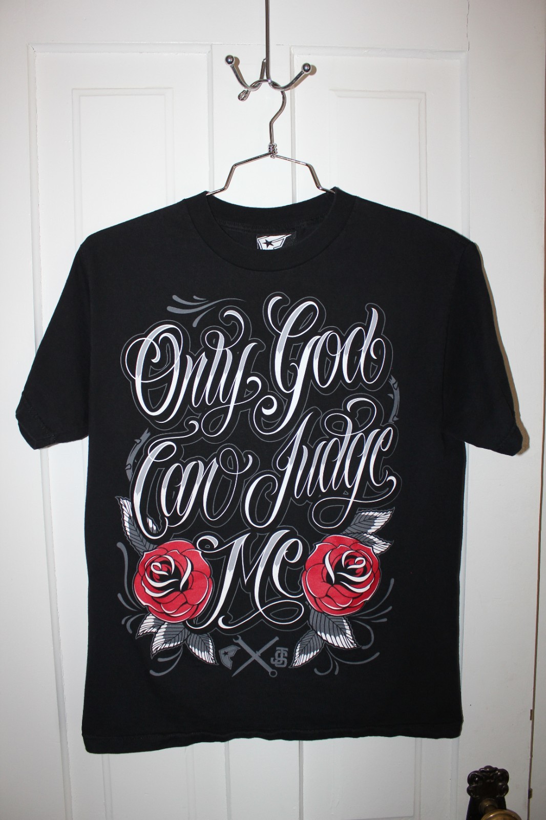 Famous Stars and Straps T-Shirt Black MEDIUM Only God Can Judge Me Y2K Roses JS gallery