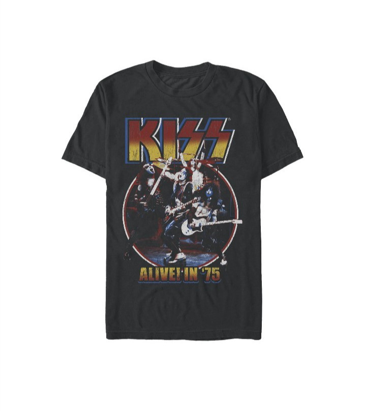 KISS Alive In 75 NWT Men's Size Small S (34-36) Graphic Crew Neck T-Shirt Tee gallery